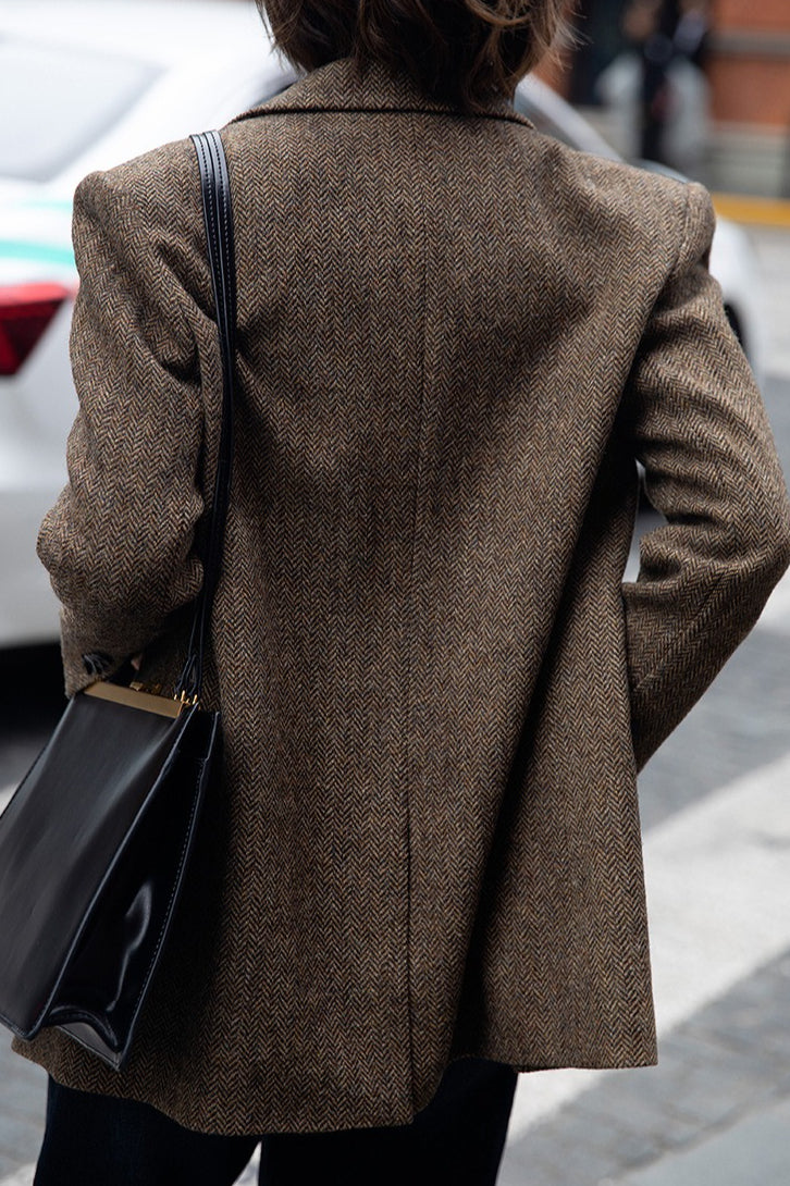 Herringbone Wool Blend Relaxed Blazer