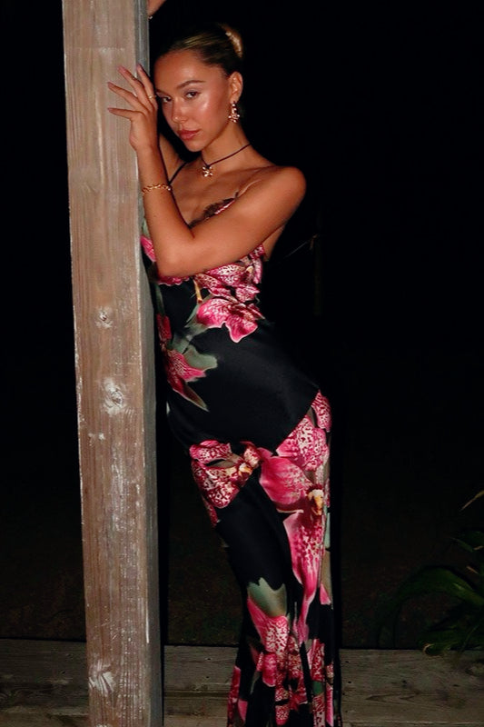 Elegant Bodycon Printed Maxi Silk Dress