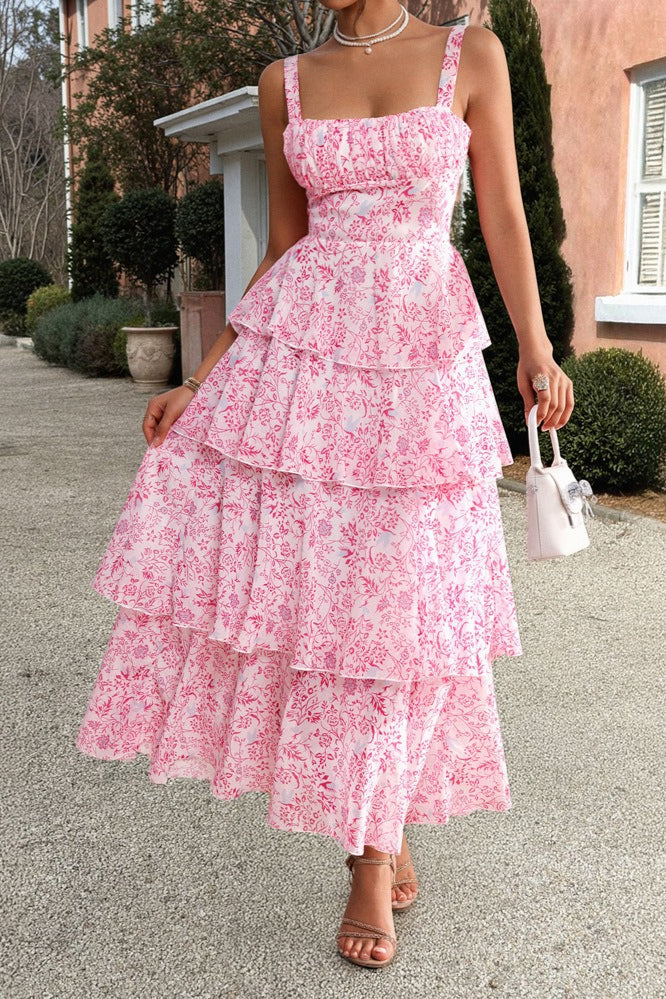 Chiffon Strap Maxi Floral Dress