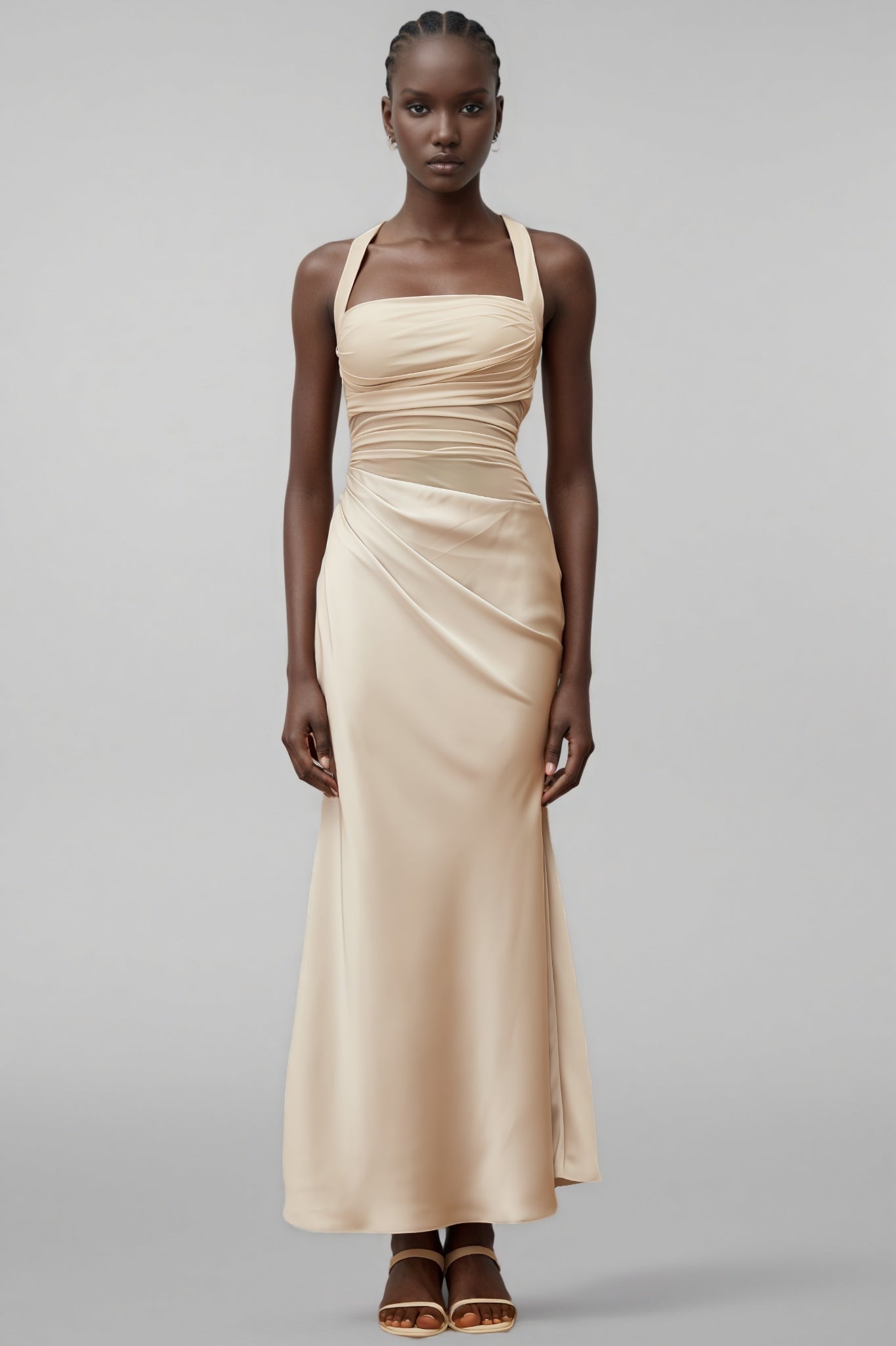 Freja Grey Mesh Panel Ruched Maxi Dress - View 3
