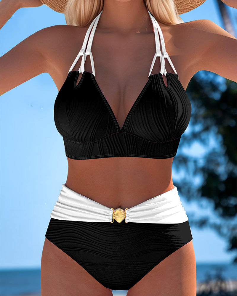 Halter Neck Ruched High Waist Bikini Set