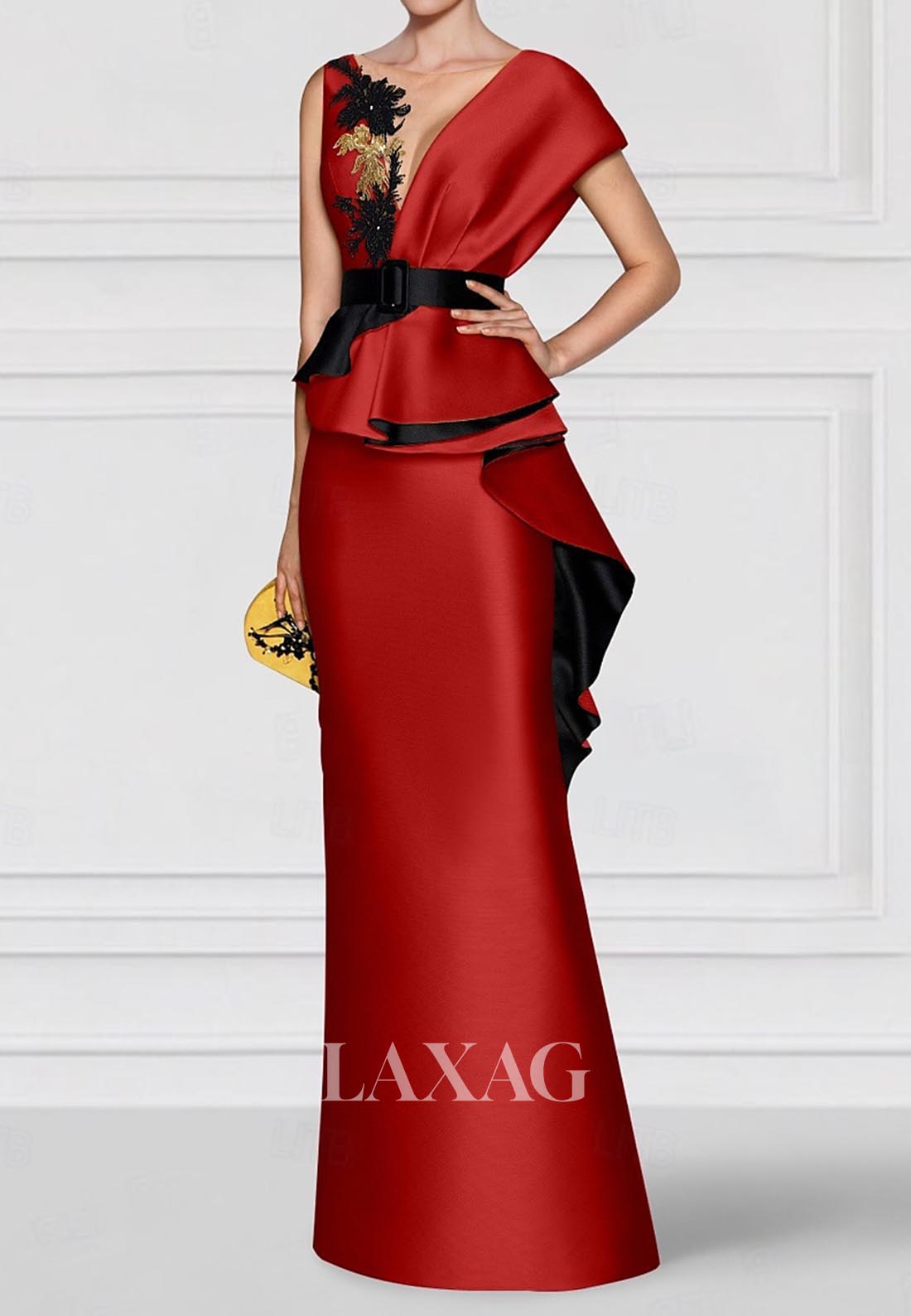 Deep V-Neck Sleeveless Floor-Length Formal Gowns Beaded Embroidered Mermaid Evening Dress