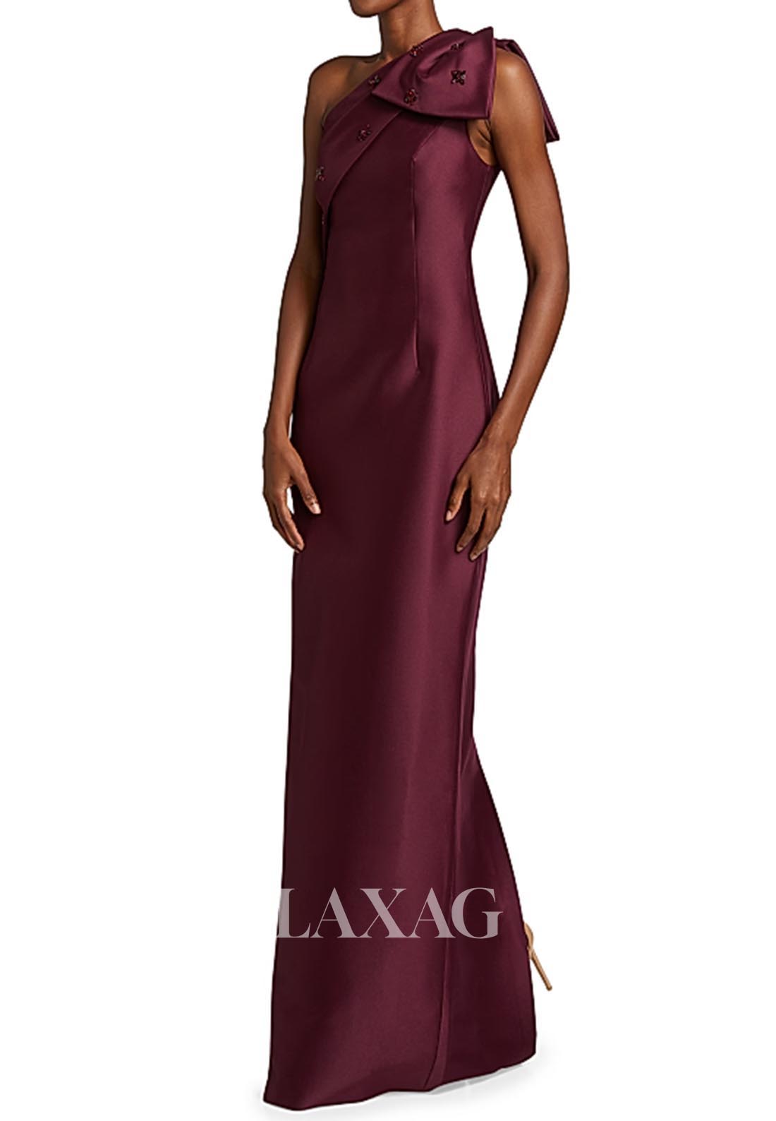 Asymmetrical-Neck Sleeveless Formal Gowns Beaded Floor-Length Mermaid Evening Dress