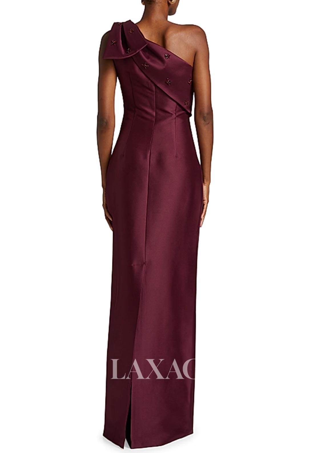 Asymmetrical-Neck Sleeveless Formal Gowns Beaded Floor-Length Mermaid Evening Dress