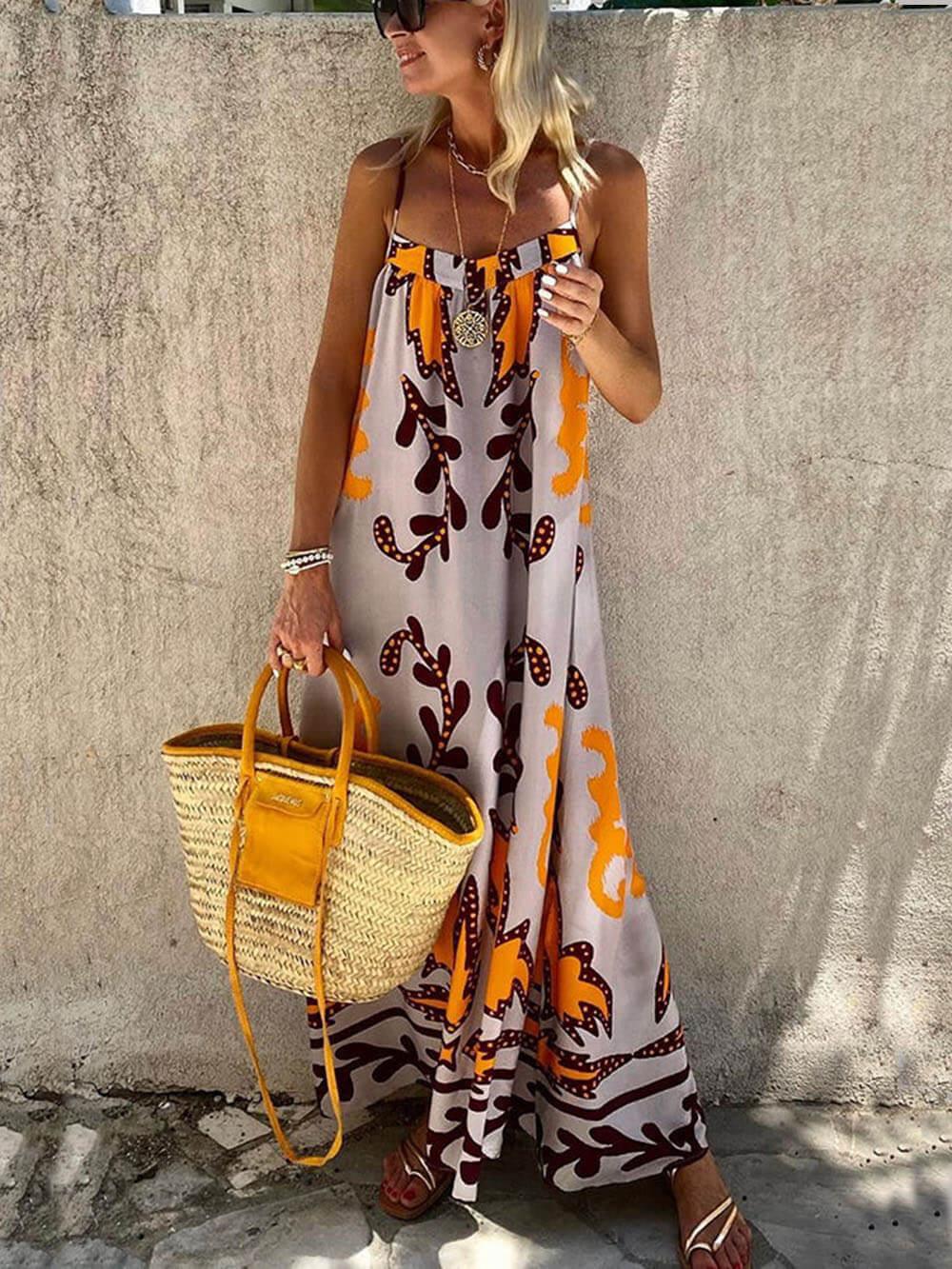 Loose Ethnic Printed Cami Maxi Dress Multicolor