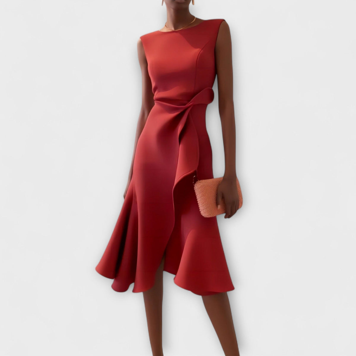Round Neck Sleeveless Ruffle Wrap Fit and Flare Midi Dress