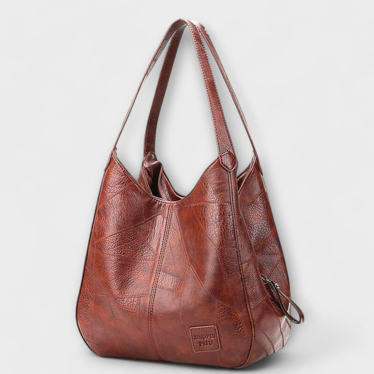 Textured Faux Leather Double Handle Slouchy Tote Bag