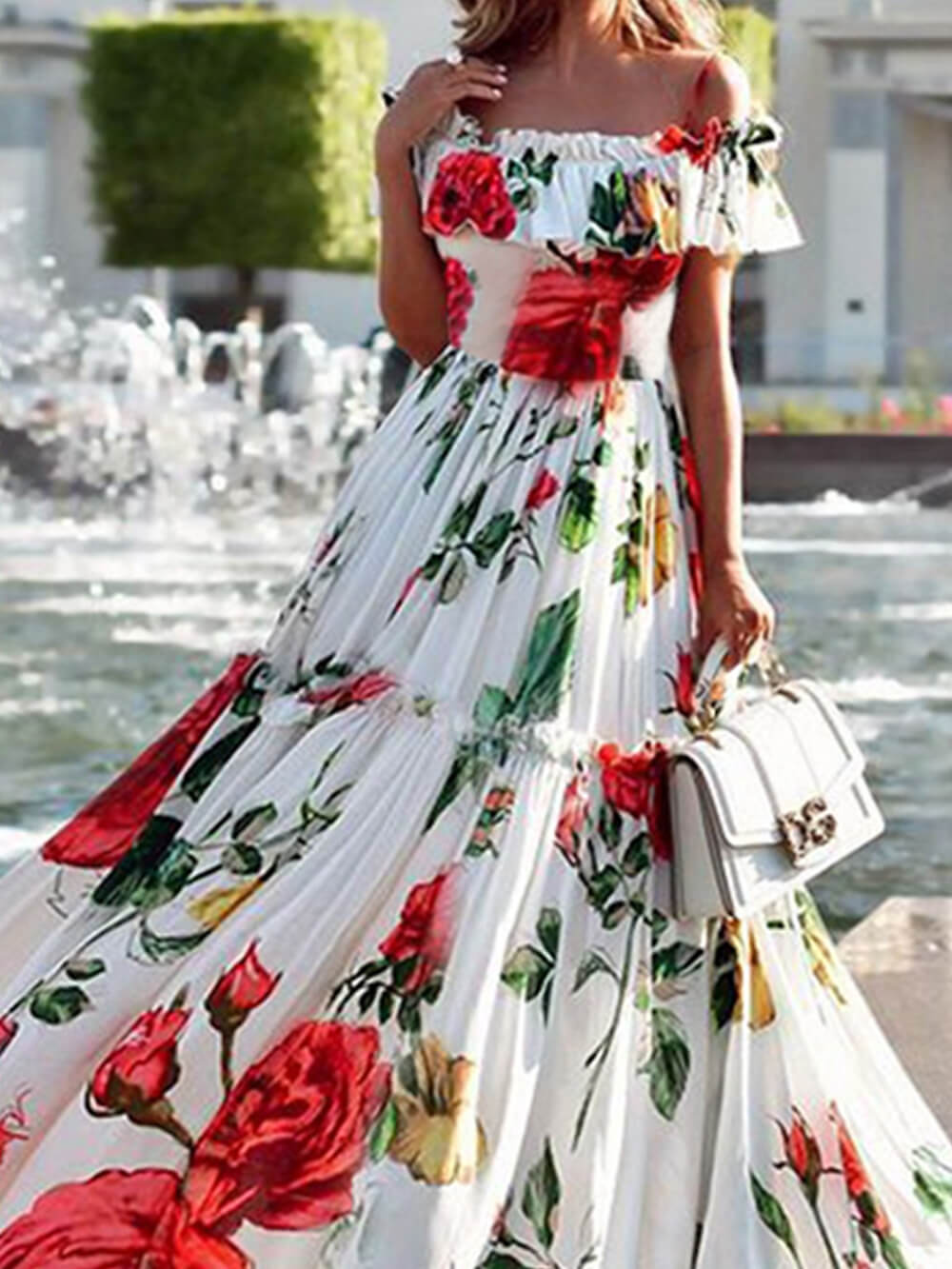 Printed One Shoulder Dress Prom Gowns