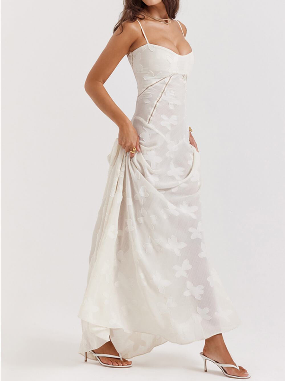 Classic Cream Floral Lace Back Maxi Dress