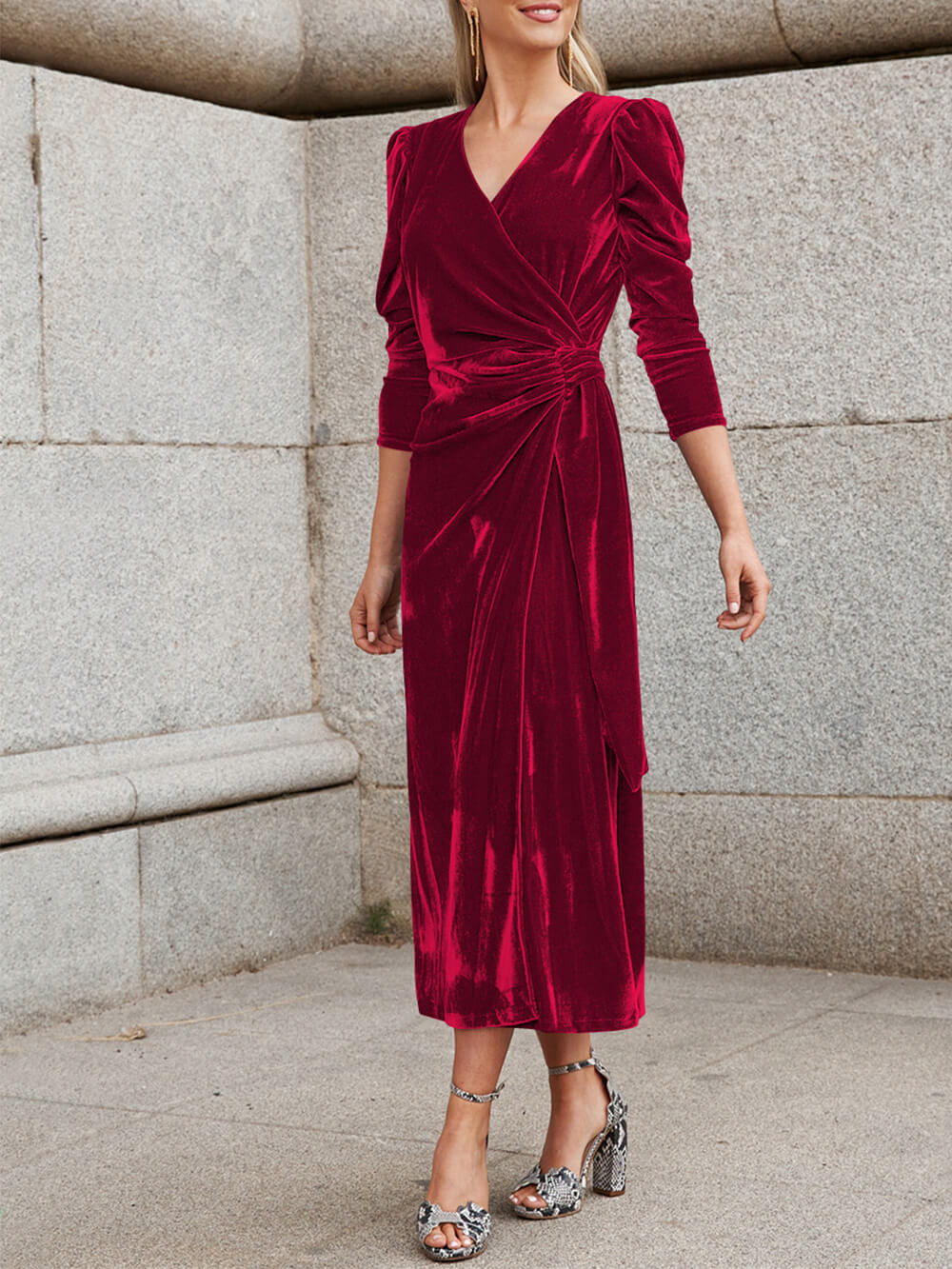 French Elegance Velvet Midi Dress - View 4