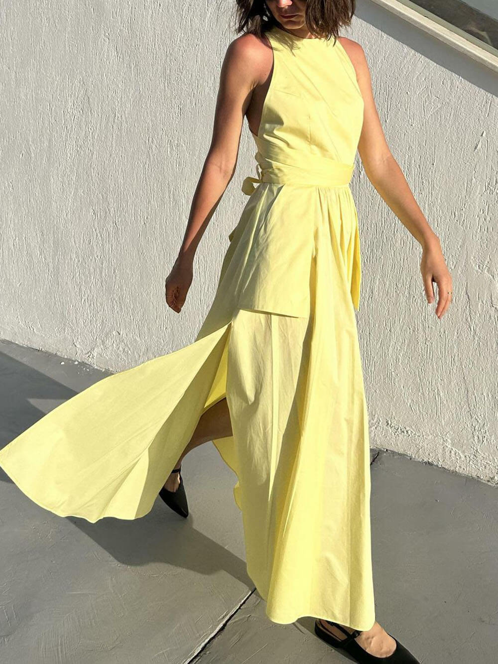 Unique Side Slit Lace Up Pocket Vest Dress