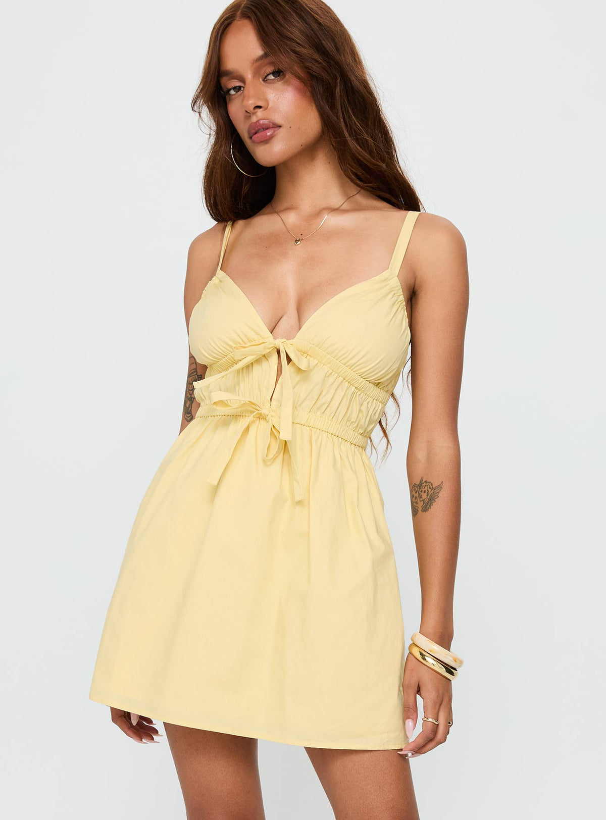 Spaghetti Strap Double Tie Front Cut Out Babydoll Mini Dress 2
