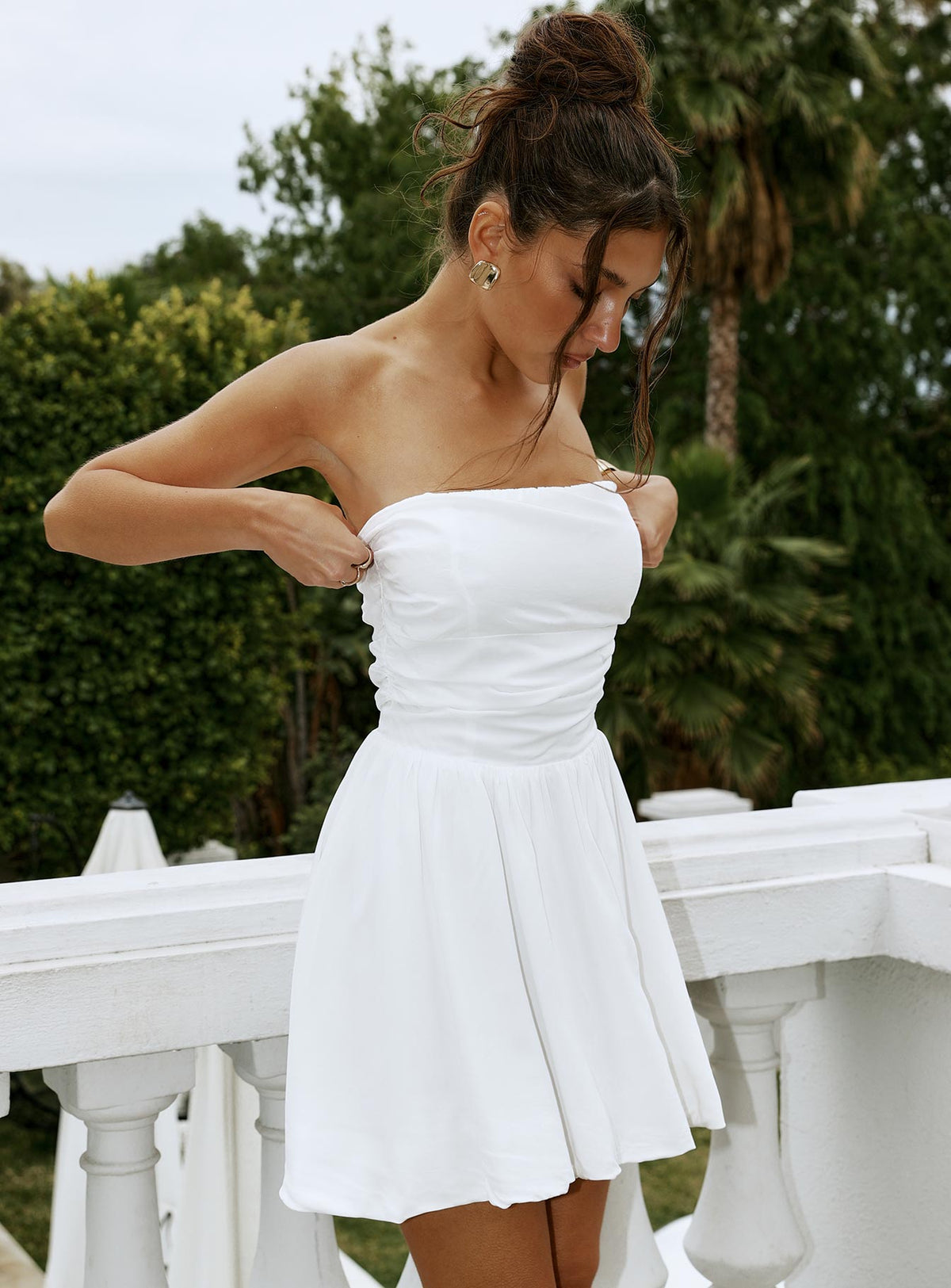 Strapless Ruched Bodice Fit and Flare Mini Dress