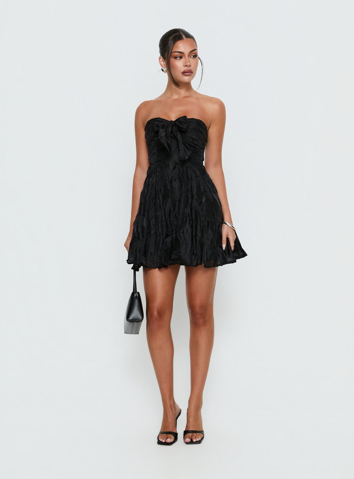 Jacquard Bow Front Strapless Fit and Flare Mini Dress 6