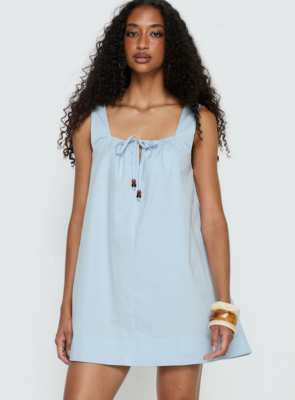 Square Neck Beaded Tie Front Sleeveless Shift Mini Dress 2
