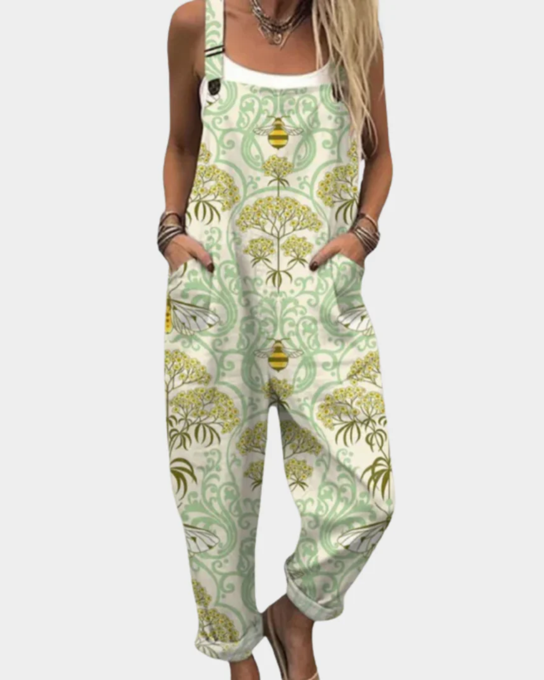 Wildflower Print Cuffed Leg Overall Jumpsuit with Pockets