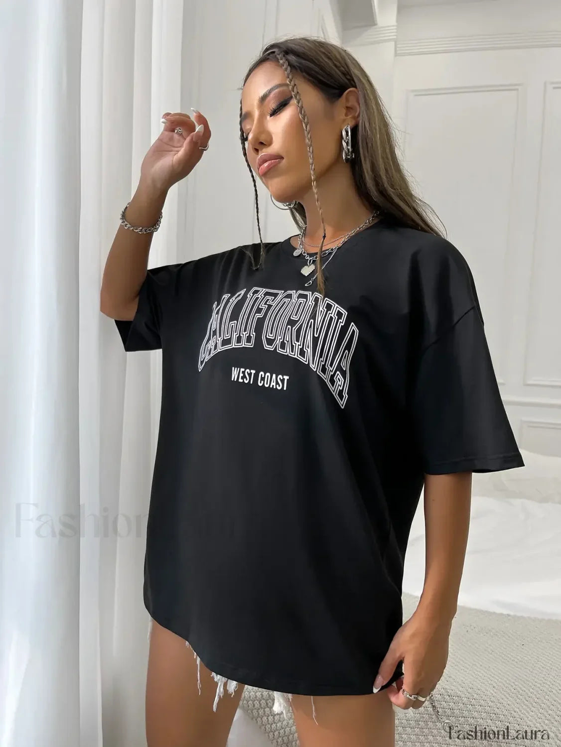 100% Cotton California USA Letter Print Oversized T-Shirt