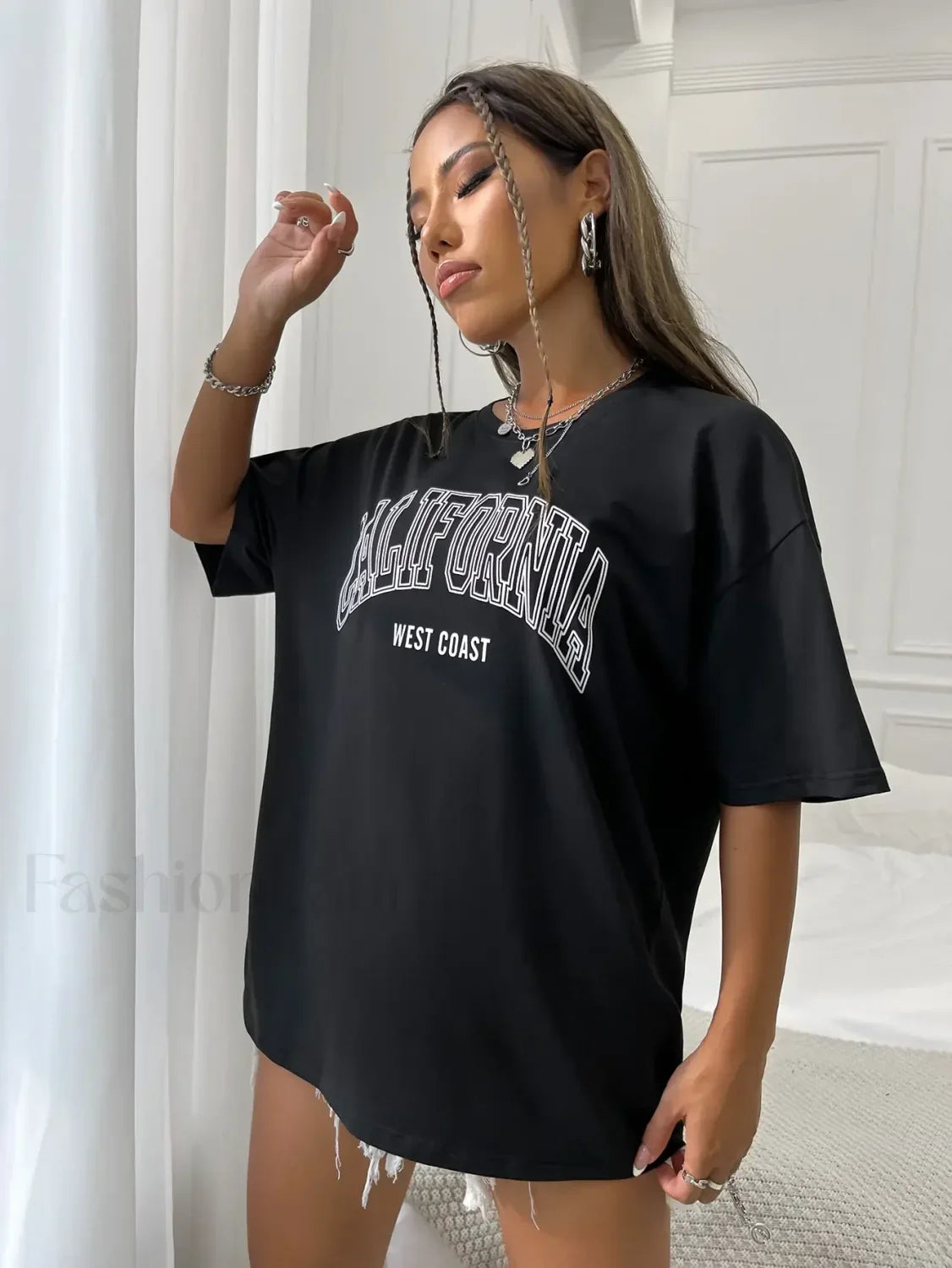 100% Cotton California USA Letter Print Oversized T-Shirt