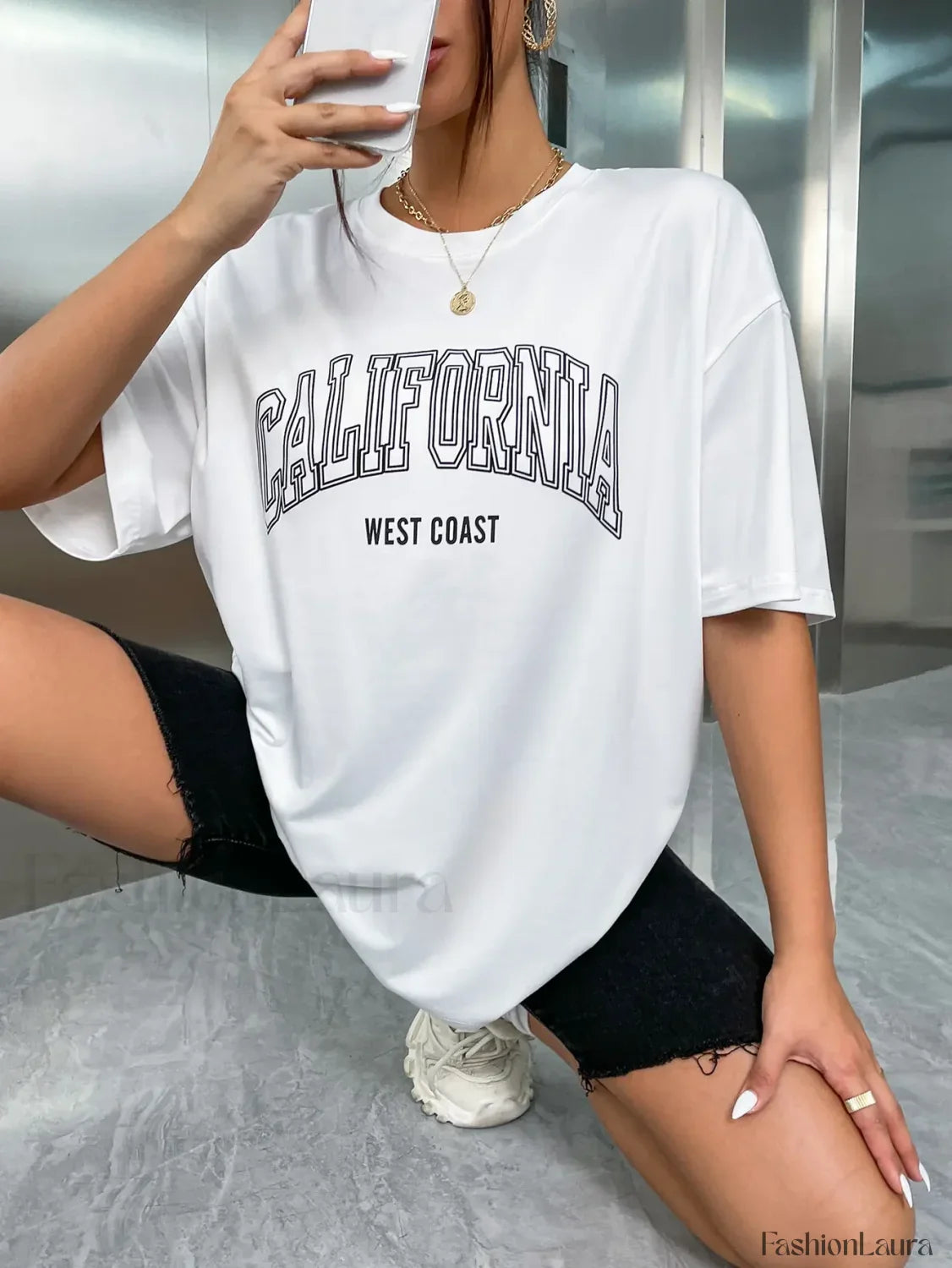 100% Cotton California USA Letter Print Oversized T-Shirt