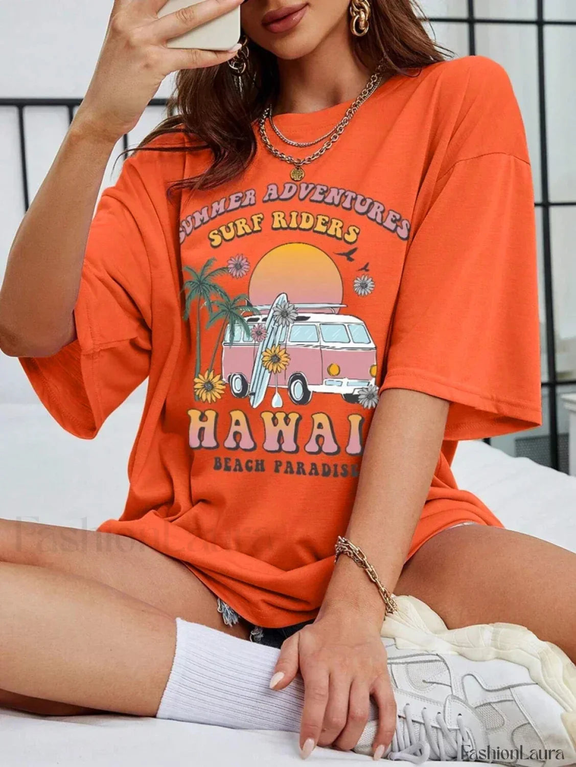 100% Cotton Hawaii Summer Adventure Print T-Shirt