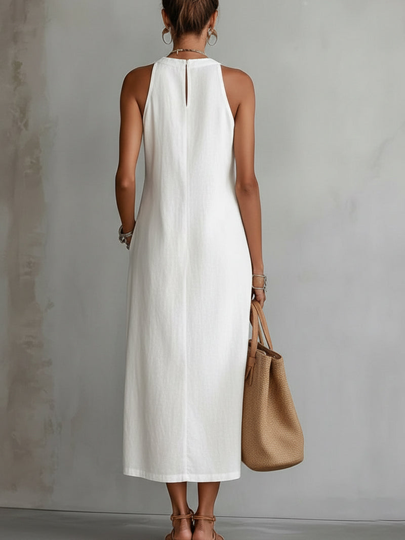Halter Neck Crochet Trim Side Split Maxi Dress 2