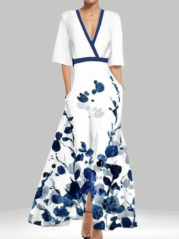 Elegant Mid Sleeve Maxi Dress White