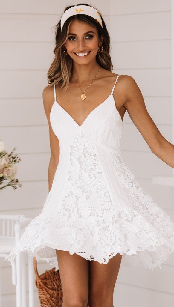 Lace V-Neck Spaghetti Strap A-Line Mini Dress