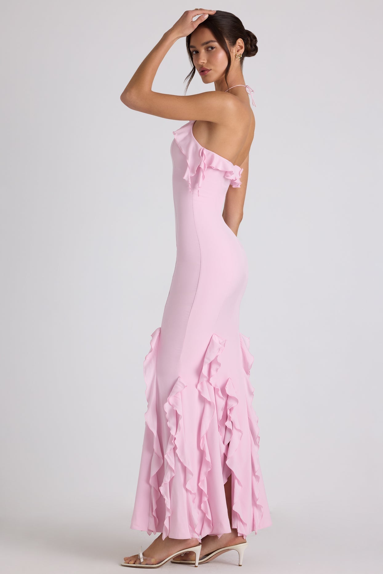 Ruffle - Trim Halterneck Evening Maxi Dress