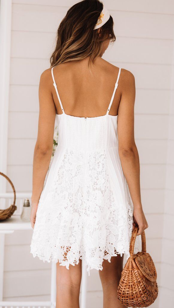 Lace V-Neck Spaghetti Strap A-Line Mini Dress