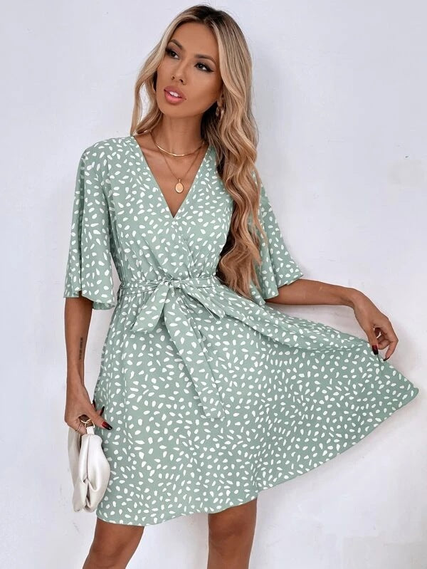 V neck Waist Fashion Versatile Boho Dress