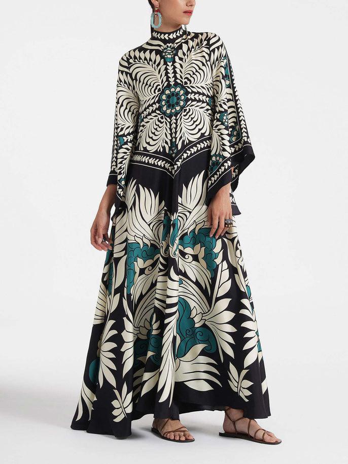 Unique Floral Print Flowy Maxi Dress Black