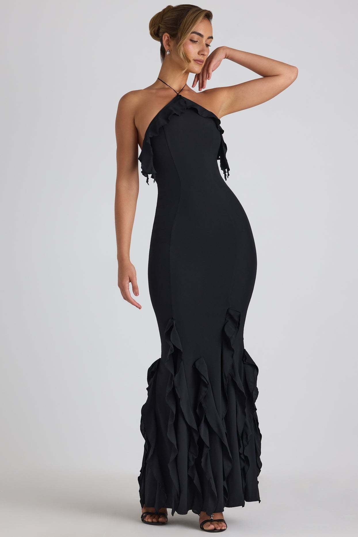 Ruffle - Trim Halterneck Evening Maxi Dress