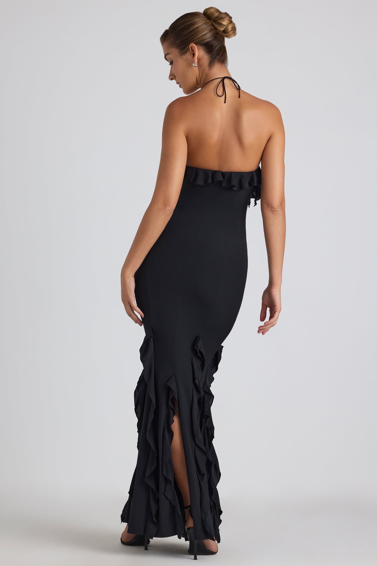 Ruffle - Trim Halterneck Evening Maxi Dress
