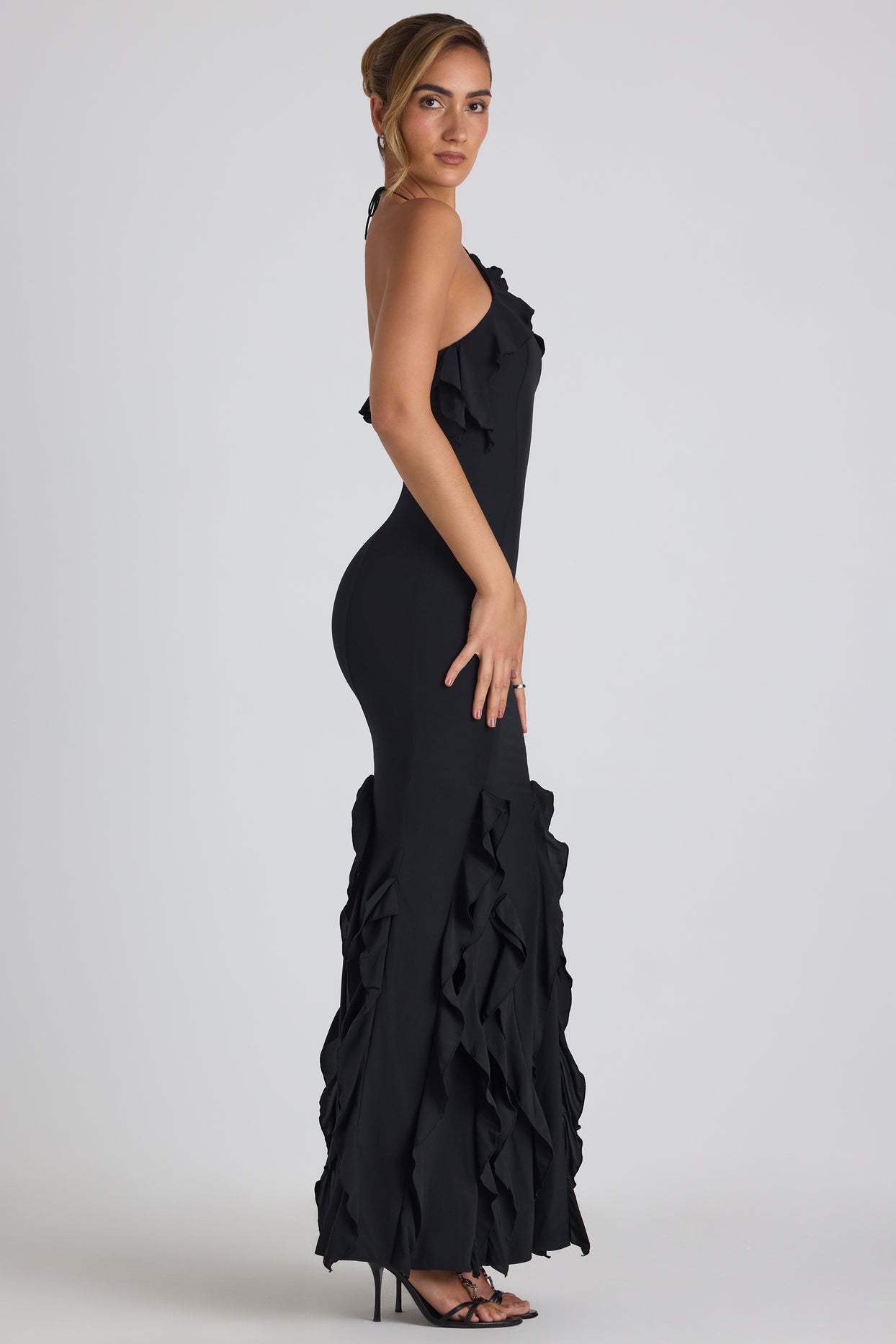 Ruffle - Trim Halterneck Evening Maxi Dress