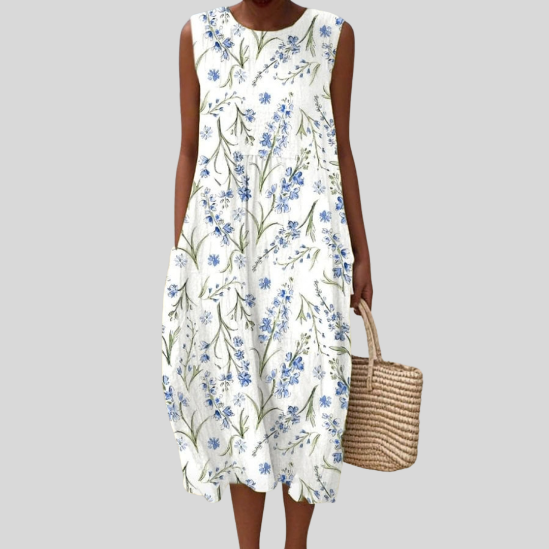 Floral Print Round Neck Sleeveless Midi Dress