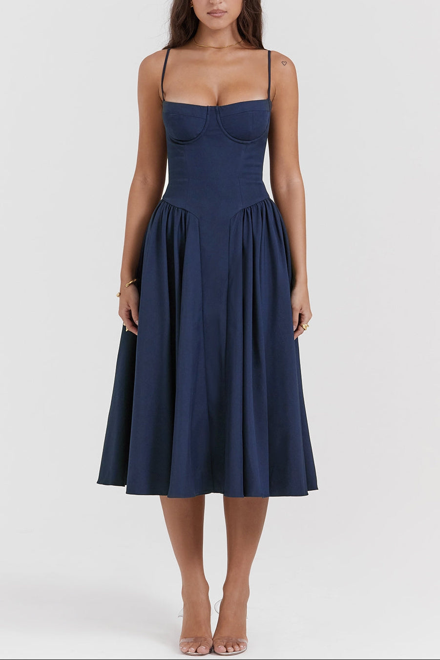 Square Neck Cap Sleeve Fit and Flare Midi Dress 22