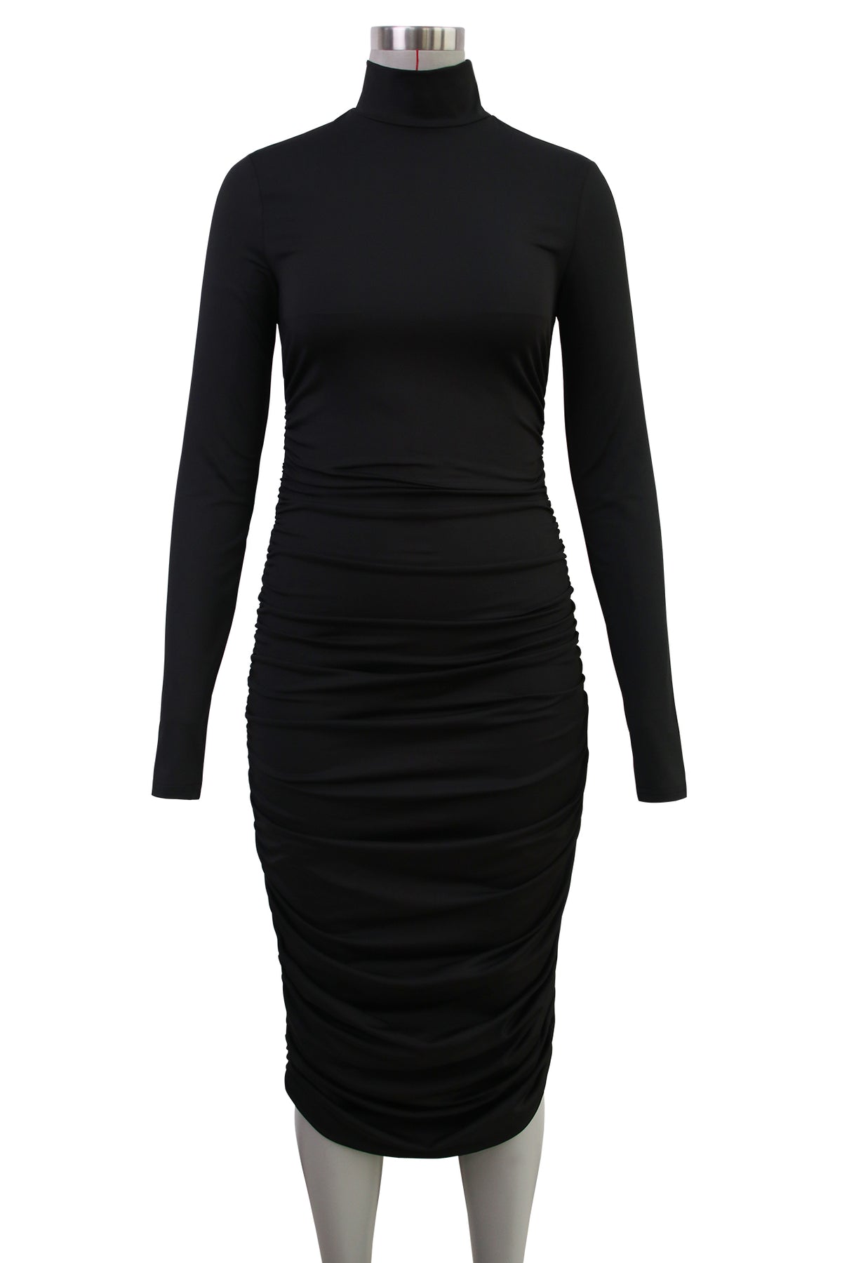 Turtleneck Long Sleeve Ruched Bodycon Midi Dress 5