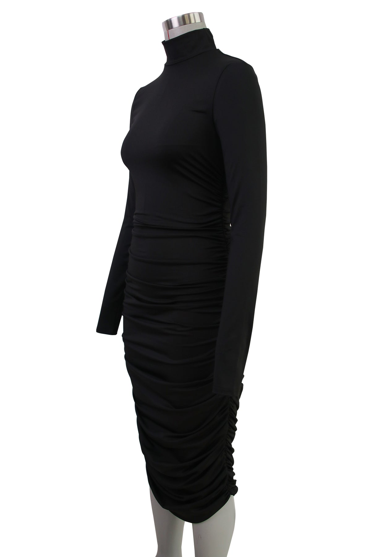 Turtleneck Long Sleeve Ruched Bodycon Midi Dress 6