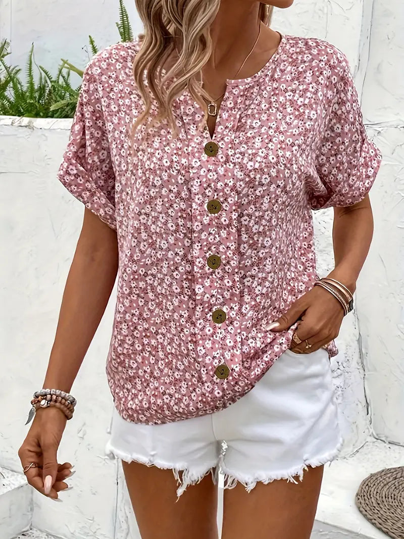 Ditsy Floral Button Front Short Sleeve Blouse 3