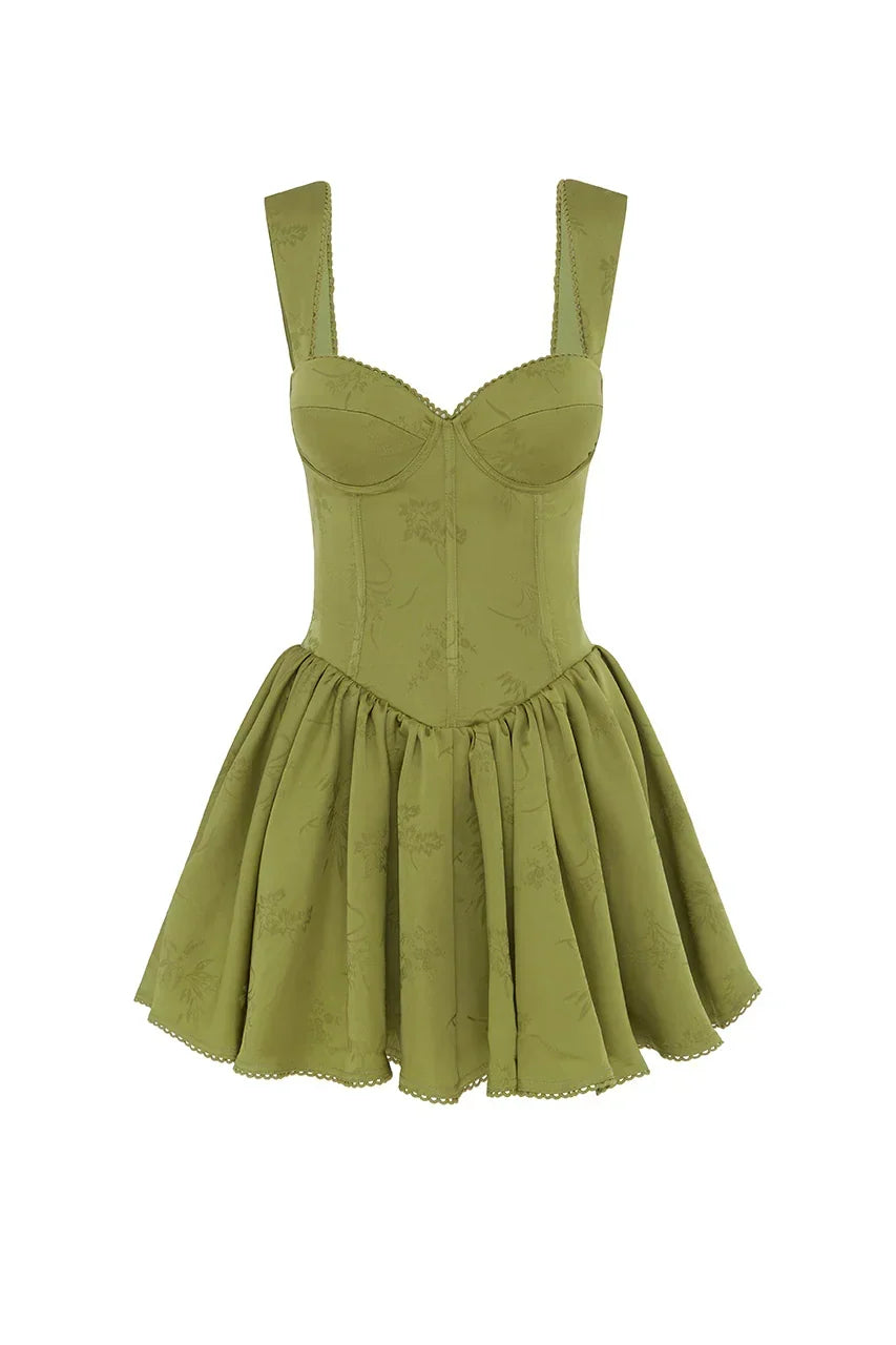 Jacquard Sweetheart Neck Corset Bodice Lace Trim Skater Mini Dress 6