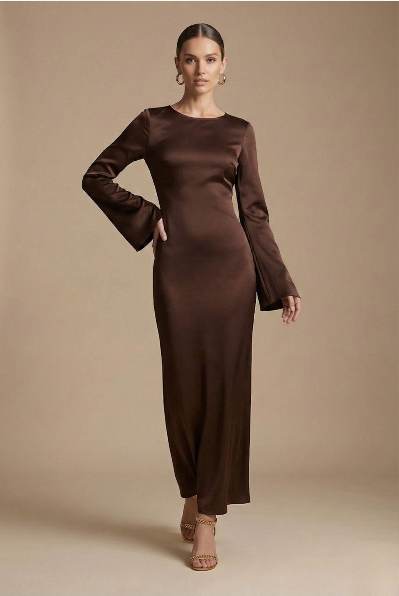 Satin Long Sleeve Bias-Cut Maxi Dress 3