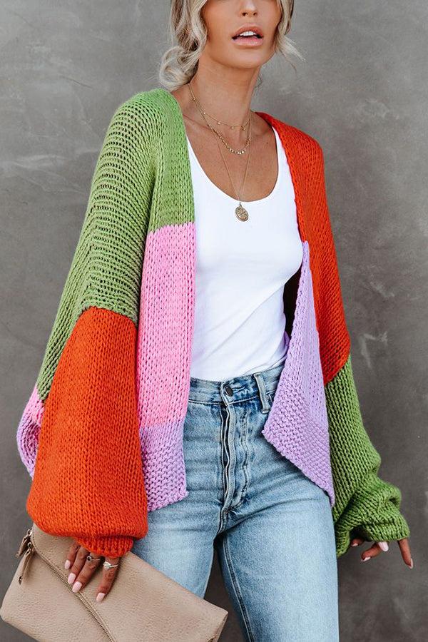 Oversized Colorblock Knit Cardigan