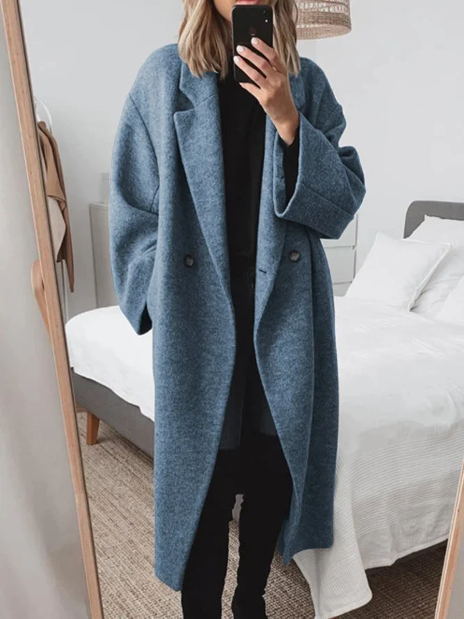 Notch Lapel Double Breasted Longline Wool Coat