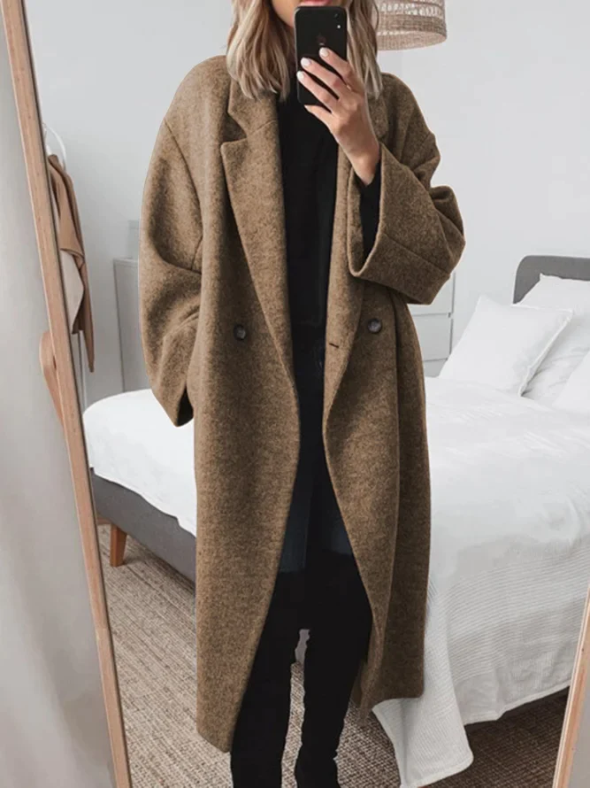 Notch Lapel Double Breasted Longline Wool Coat