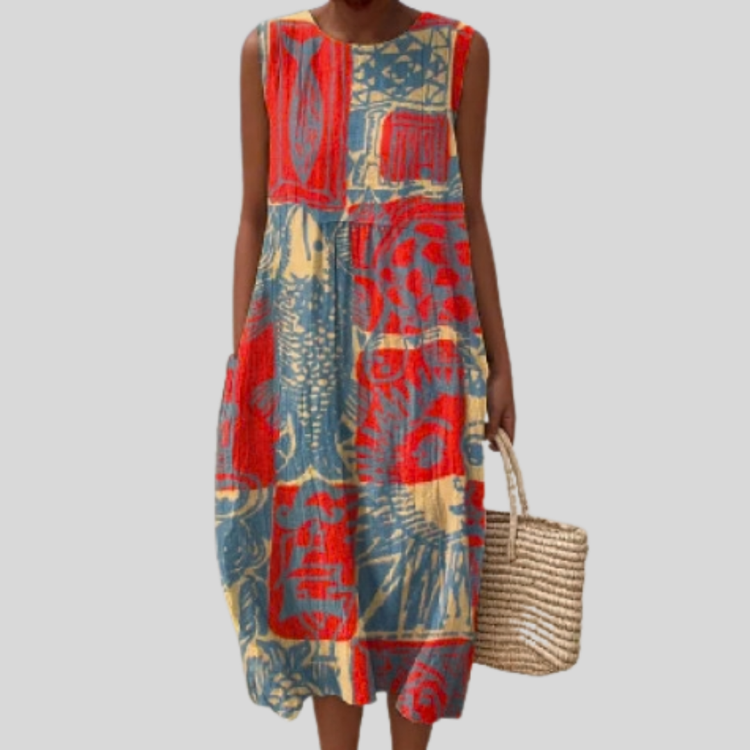 Abstract Print Sleeveless Midi Dress