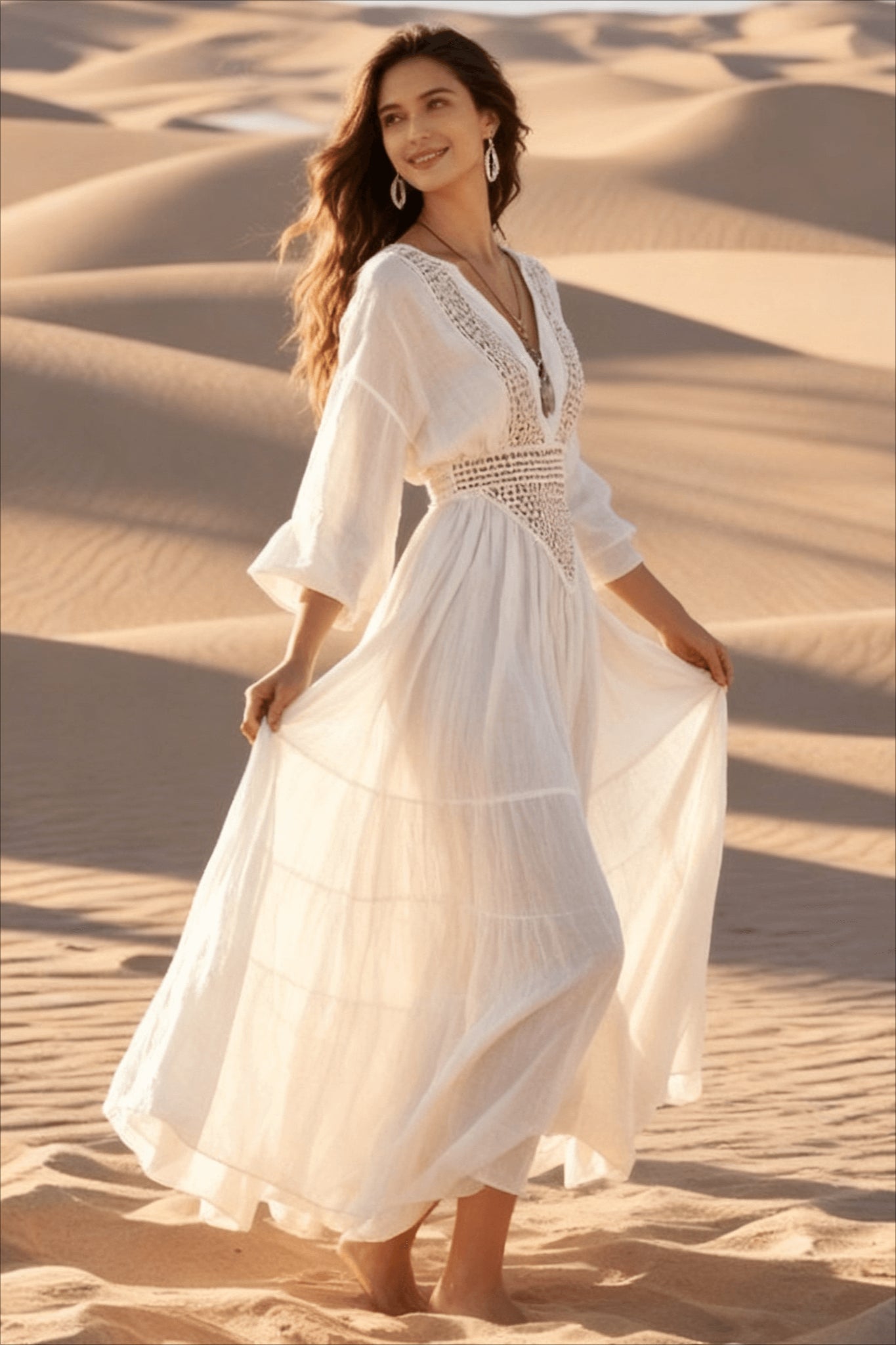 Lace Bohemian Linen-Cotton Beach Boho Dress