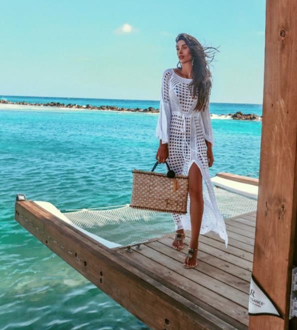 Cotton Sheer Crochet Maxi Dress White