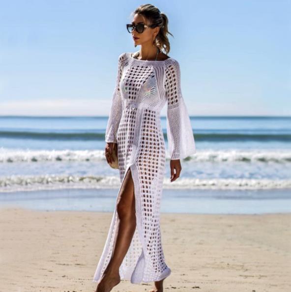 Cotton Sheer Crochet Maxi Dress White