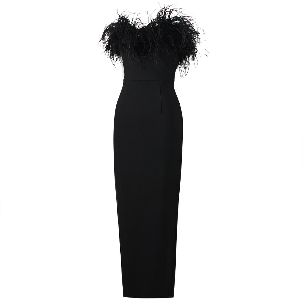 Feather Sweetheart Strapless Bodycon Column Formal Gown