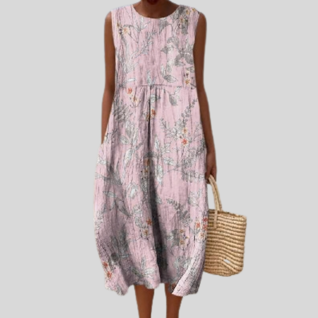 Floral Print Round Neck Sleeveless Midi Dress